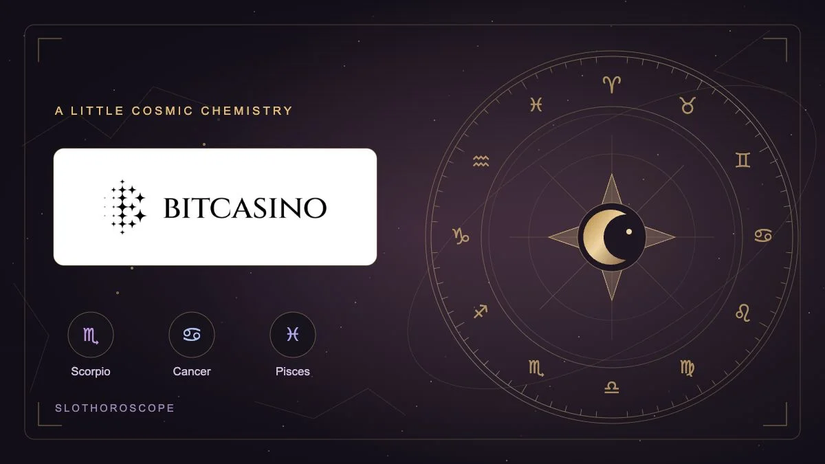 Bitcasino real logo with a golden celestial wheel and its zodiac matches