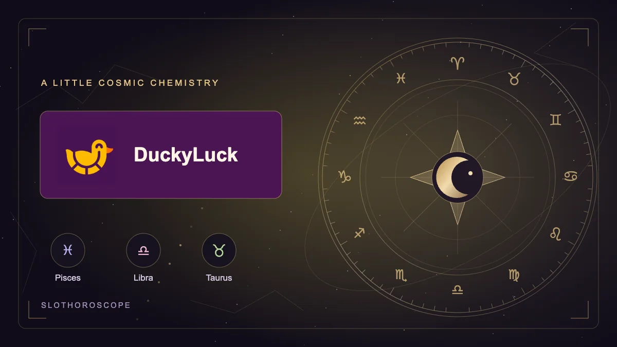 DuckyLuck real logo with a golden celestial wheel and its zodiac matches