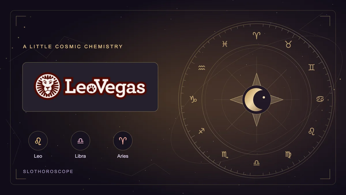 LeoVegas real logo with a golden celestial wheel and its zodiac matches