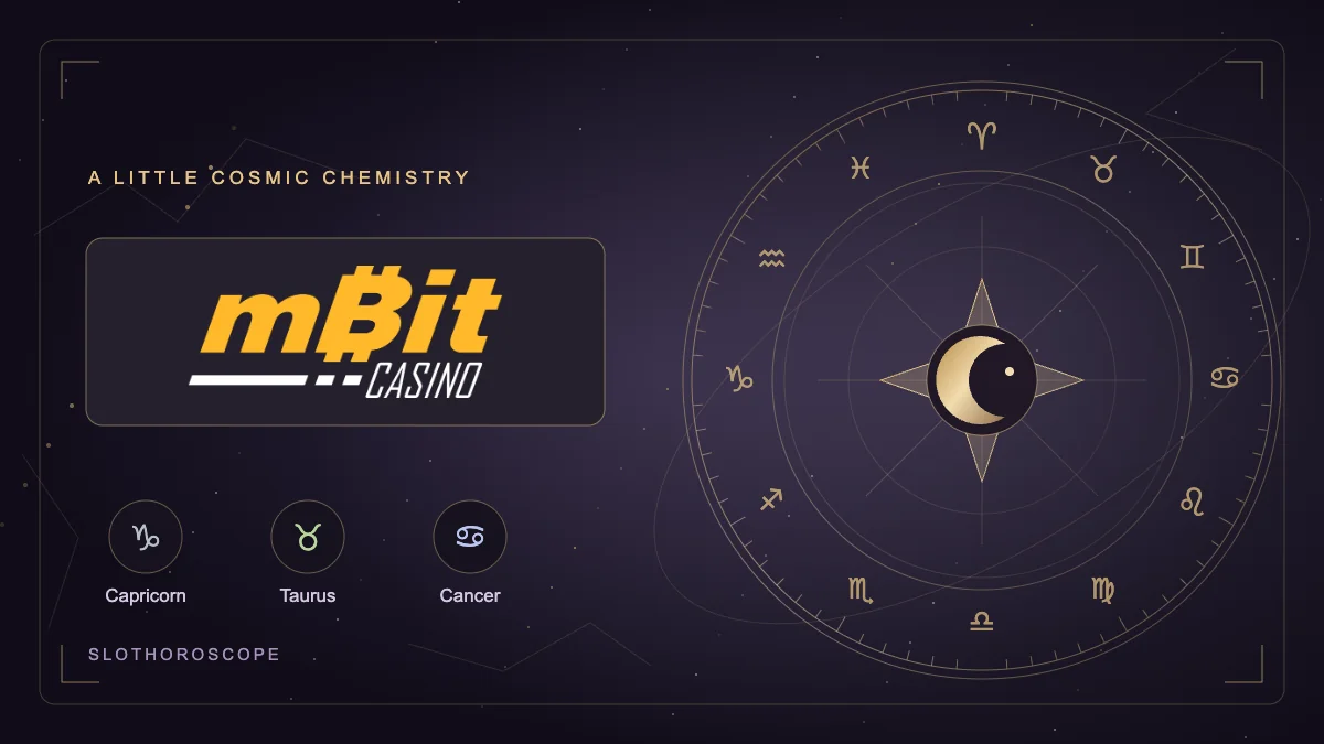 mBit Casino real logo with a golden celestial wheel and its zodiac matches