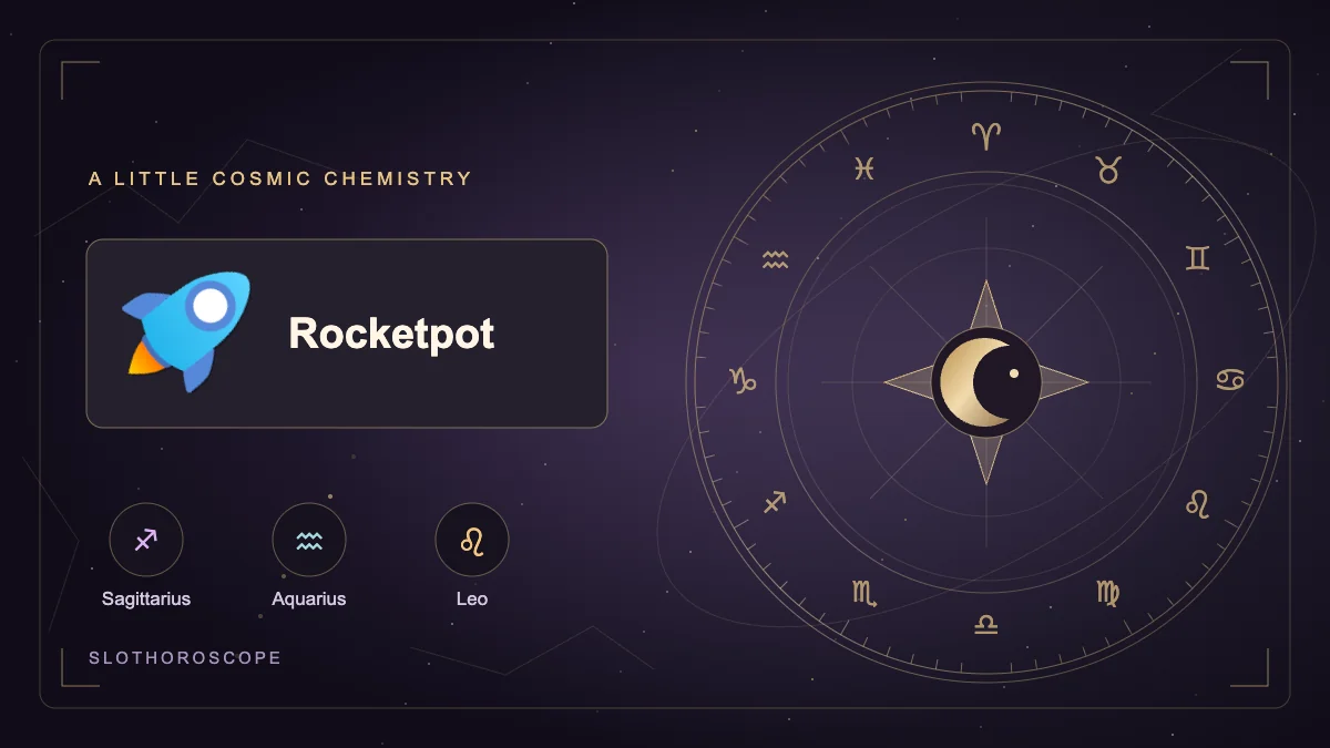 Rocketpot real logo with a golden celestial wheel and its zodiac matches