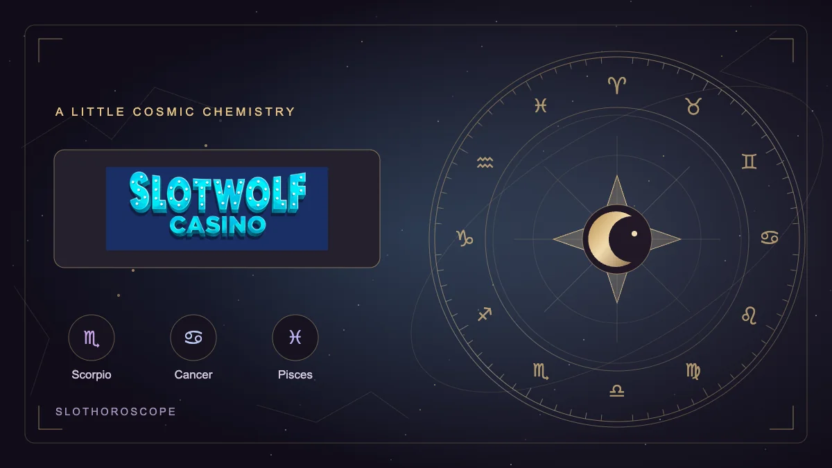 SlotWolf real logo with a golden celestial wheel and its zodiac matches