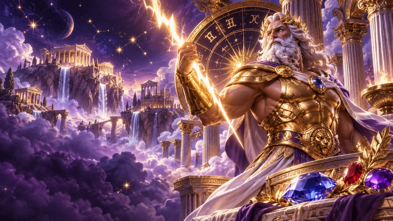 Gates of Olympus reimagined with golden zodiac symbols and a mystical night sky