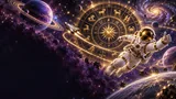Spaceman reimagined with golden zodiac symbols and a mystical night sky